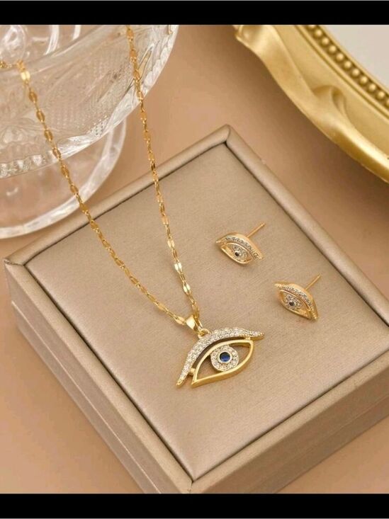 Jewelry - Gold Evil Eye Necklace Earrings Set